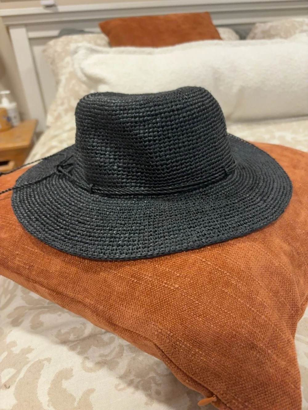 Helen Kaminski Black Raffia Wide Brim Sun Hat Made in Sri Lanka